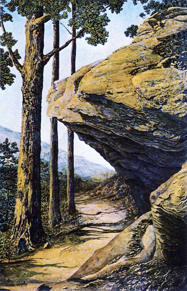 painting of ancient boulder in the wissahickon