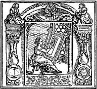 engraving of a woman sewing a quilt